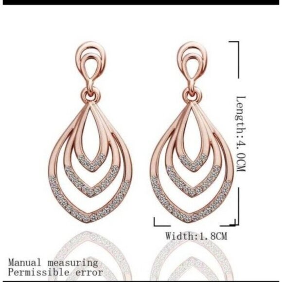 Rose Gold Plated Crystals Dangle Teardrop Fashion Earrings - Picture 2 of 3
